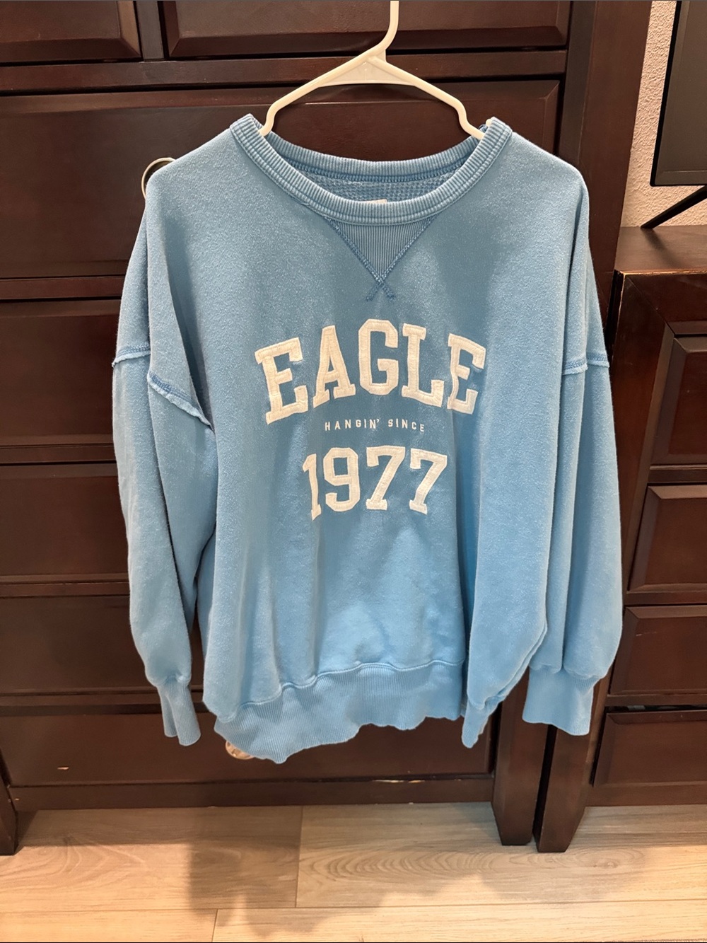 American Eagle Outfitters Light Blue 'Eagle 1977' Crewneck Sweatshirt